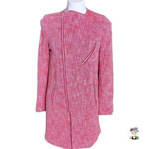 Vintage Belaire Red White Tweed Zip Up Sweater Coat  Metal Zippers Pockets S